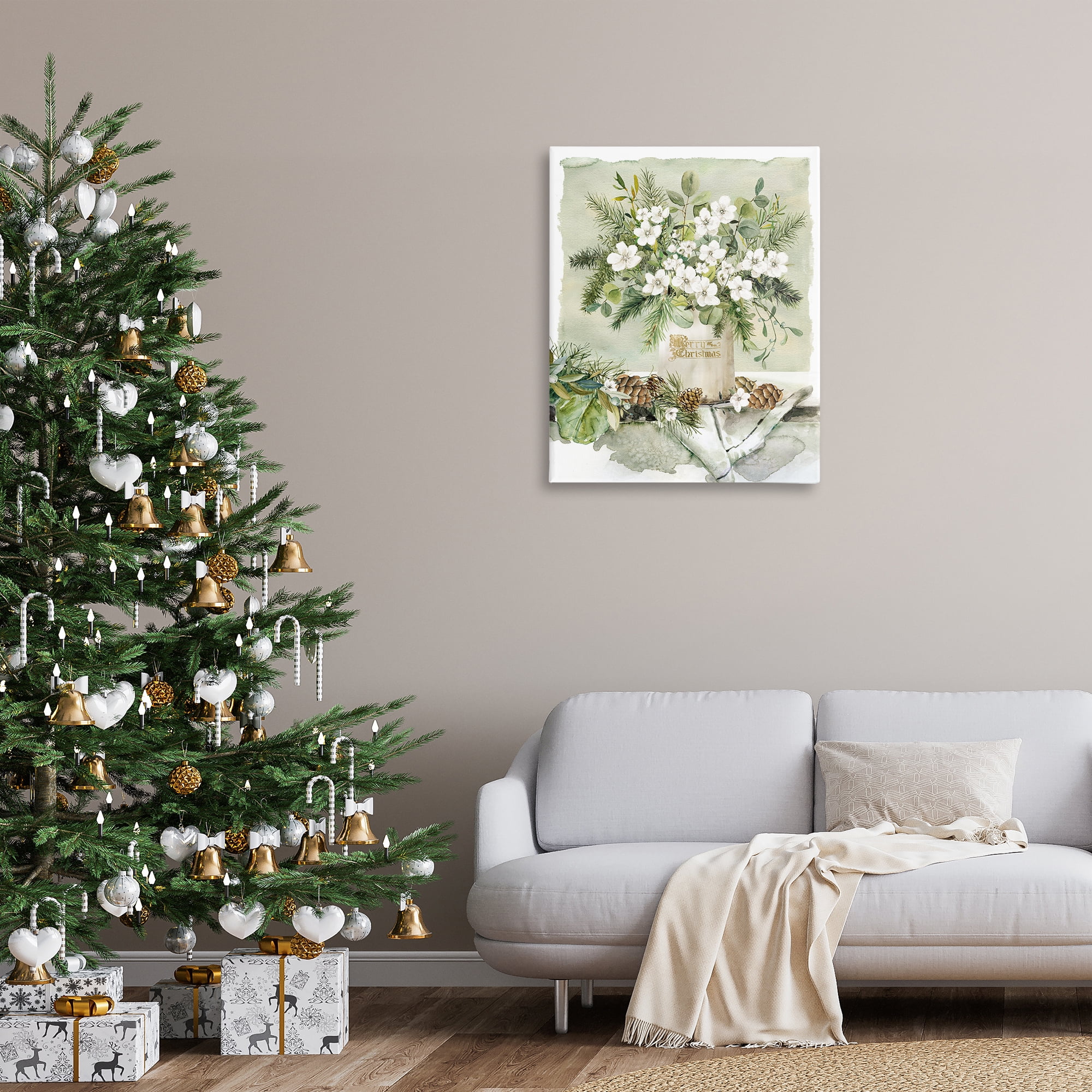 Stupell Industries White Christmas Flowers Vase Holiday Painting Gallery Wrapped Canvas Art Prints Wall Art, 30 x 40