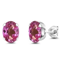 Gem Stone King 925 Sterling Silver Pink Mystic Topaz Stud Earrings for Women Men | 2.60 Cttw | Gemstone November Birthstone | Oval 8X6MM