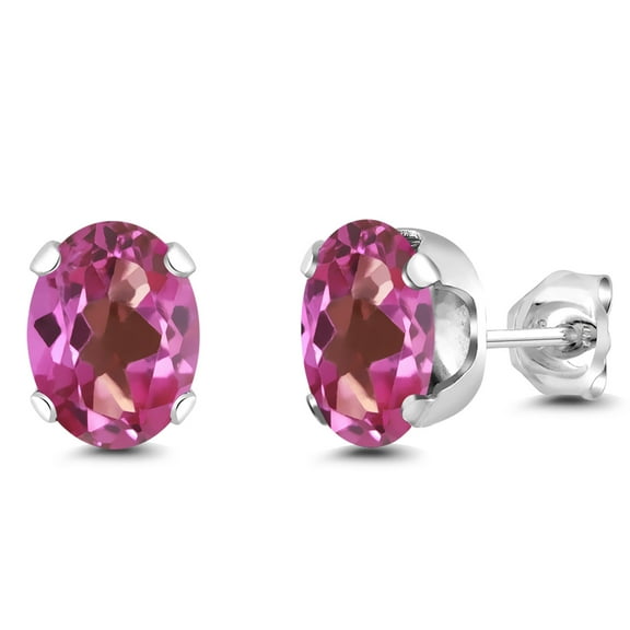 Gem Stone King 925 Sterling Silver Pink Mystic Topaz Stud Earrings for Women Men | 2.60 Cttw | Gemstone November Birthstone | Oval 8X6MM
