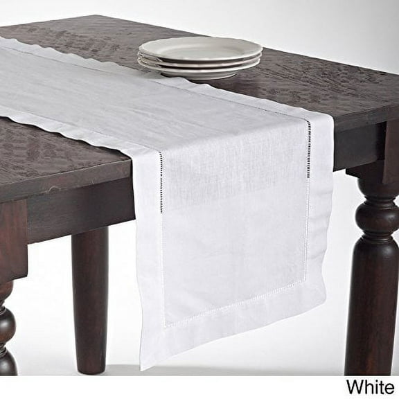 Handmade Basic Hemstitch Linen-cotton Table Runner, 16"x120" (White)