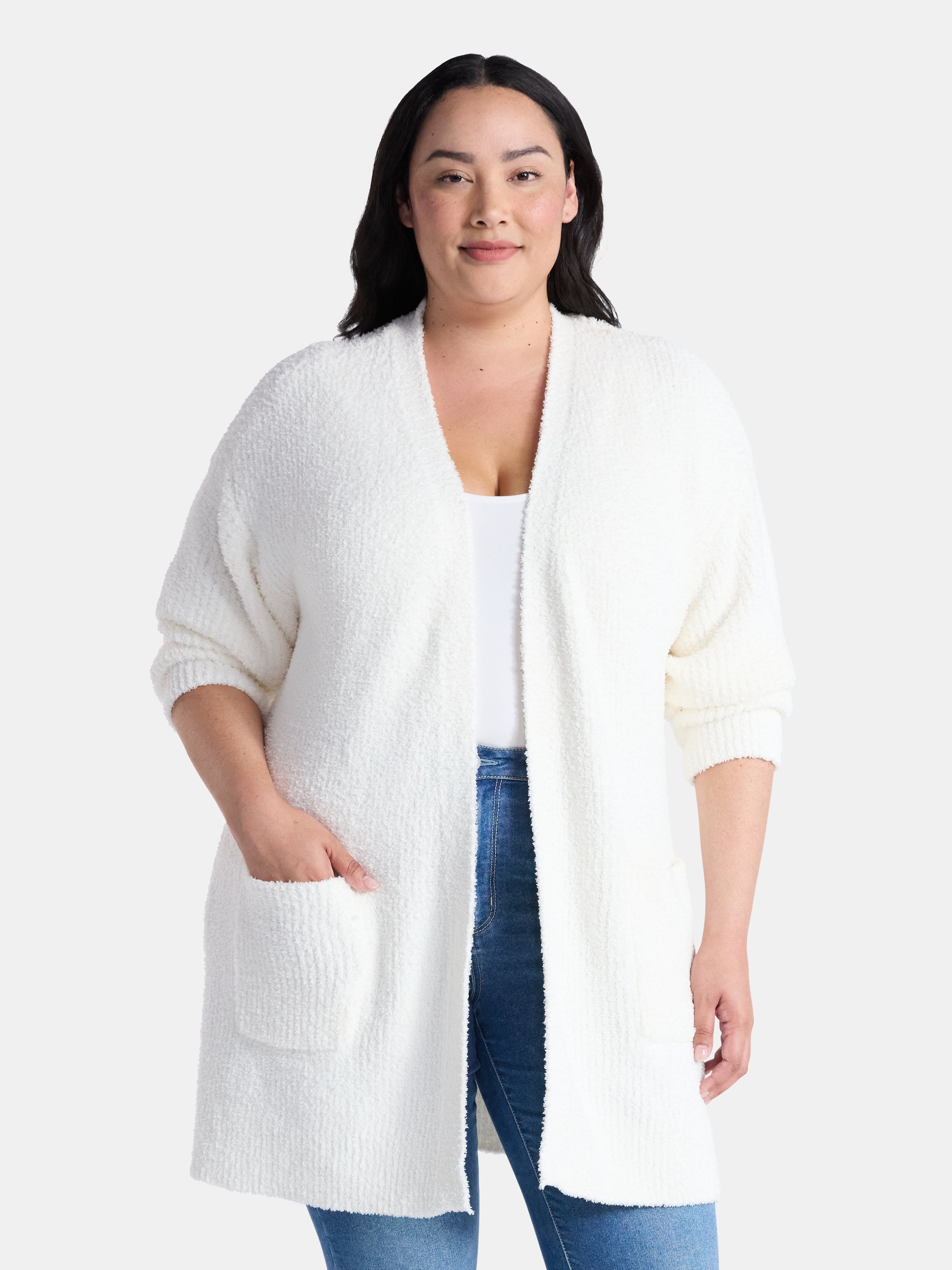 Time and Tru Women’s and Women’s Plus Super Soft Longline Cardigan Sweater, Lightweight, Size XS-4X