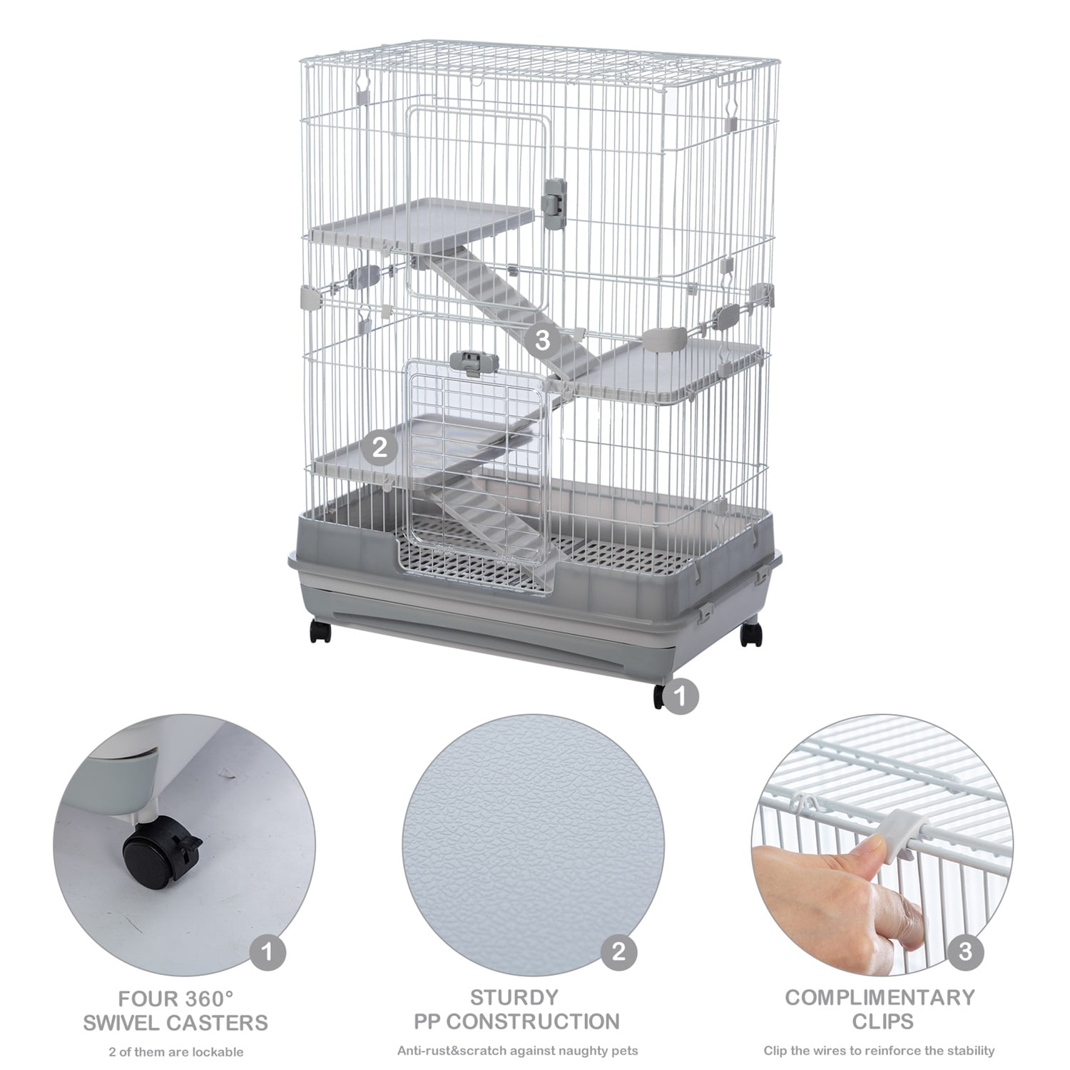 Pefilos 3-Tier Wire Cat Cage Playpen Kennel, 32" Collapsible Small Animal Metal Pet Cage with Lockable Casters Pull-out Tray for Rabbit Chinchilla Ferret Guinea Pig Squirrel Hedgehog, Gray Pefilos 3-Tier Wire Cat Cage Playpen Kennel, 32" Collapsible Small Animal Metal Pet Cage with Lockable Casters Pull-out Tray for Rabbit Chinchilla Ferret Guinea Pig Squirrel Hedgehog, Gray