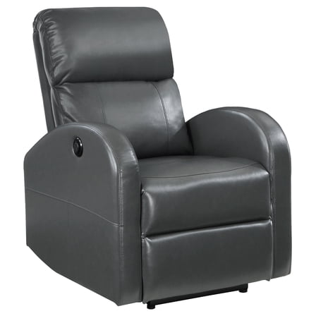 Nami Power Recliner Chair, Rich Gray Faux Leather, Plush Pillow Back