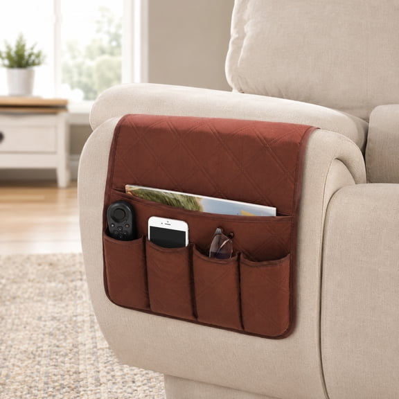 Celectigo Sofa Armrest Organizer, 5-Pocket Non-Slip Couch Caddy for Recliner, Remote Holder, Brown