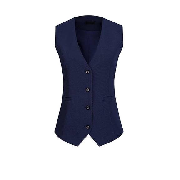 Xijirk V Neck Suit Vest Button Down Slim Fit Sleeveless with Pockets for Women Business Interview and Daily Outfit,Navy,4XL