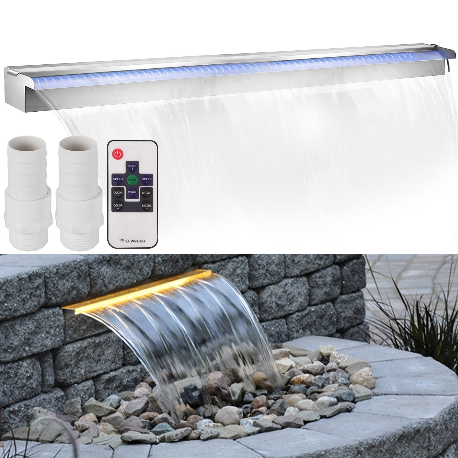 Details about   Pond Waterfall Spillway Stainless Steel Pool Fountain Garden Outdoor 11.8"-59" 