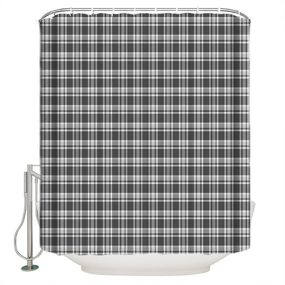 Hokiten Shower Curtain, Geometric Lattice, Fabric Shower Curtains for Bathroom, Black Grey Classic Farmhouse Plaid Bath Curtain Waterproof Bathtub Curtains with 12 Hooks, Long 72" x 84"