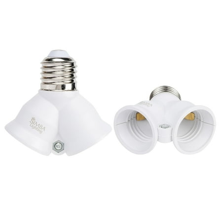 Simba Lighting E26 Light Bulb Socket Adapter Splitter to 2 Heads White, Medium Screw Base, 2-Pack