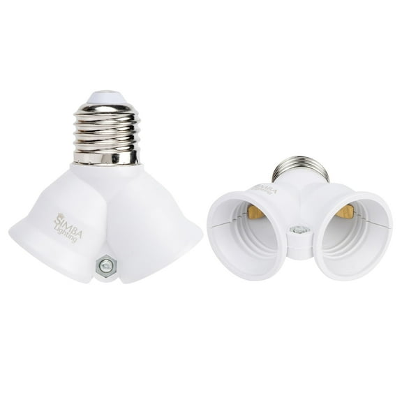 Simba Lighting E26 Light Bulb Socket Adapter Splitter to 2 Heads White, Medium Screw Base, 2-Pack