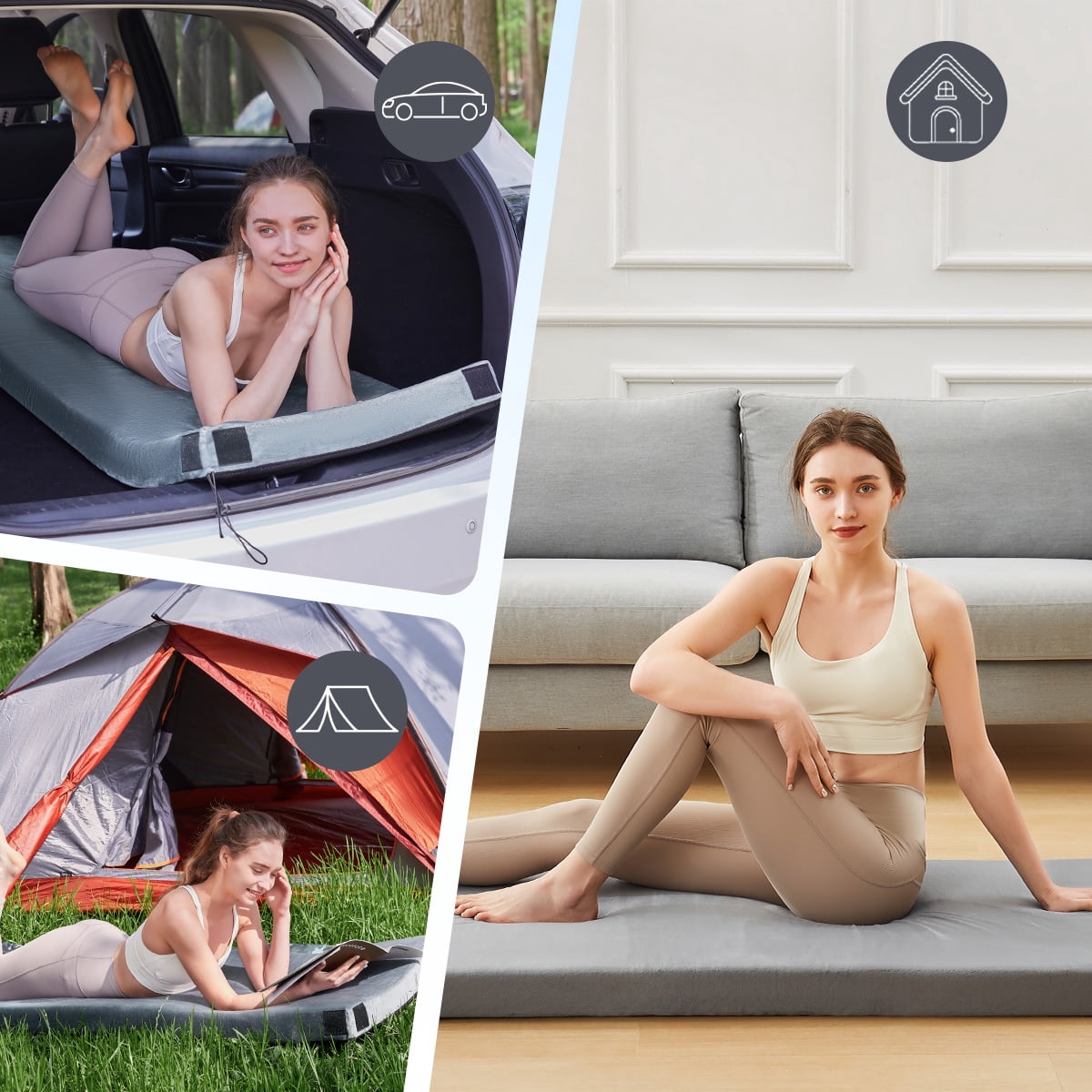 L'AGRATY 3" Memory Foam Camping Mattress Pad, Portable Sleeping Pad for Adult, Waterproof Roll Up Mattress for Travel Truck Bed Tent, Car Bed with Travel Bag, Small Single, Grey