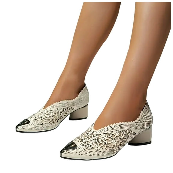 Rhinestones Dress Shoes for Women Bride Wedding Sexy Sparkly Lace Metallic Pointed Toe Chunky High Heels Bridal Pumps White Black