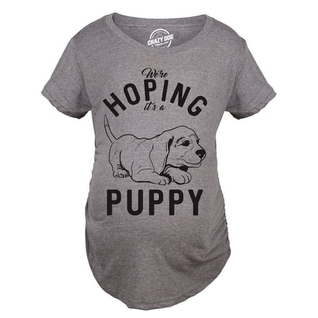 

Maternity Hoping Its A Puppy T shirt Funny Sarcastic Pregnancy Announcement Tee (Dark Heather Grey) - M