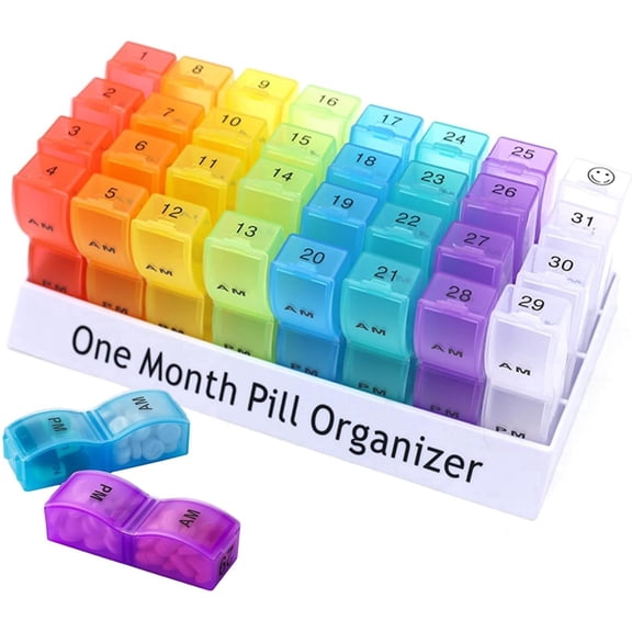 Portable Twice-a-Day Monthly Pill Organizer Multicolor