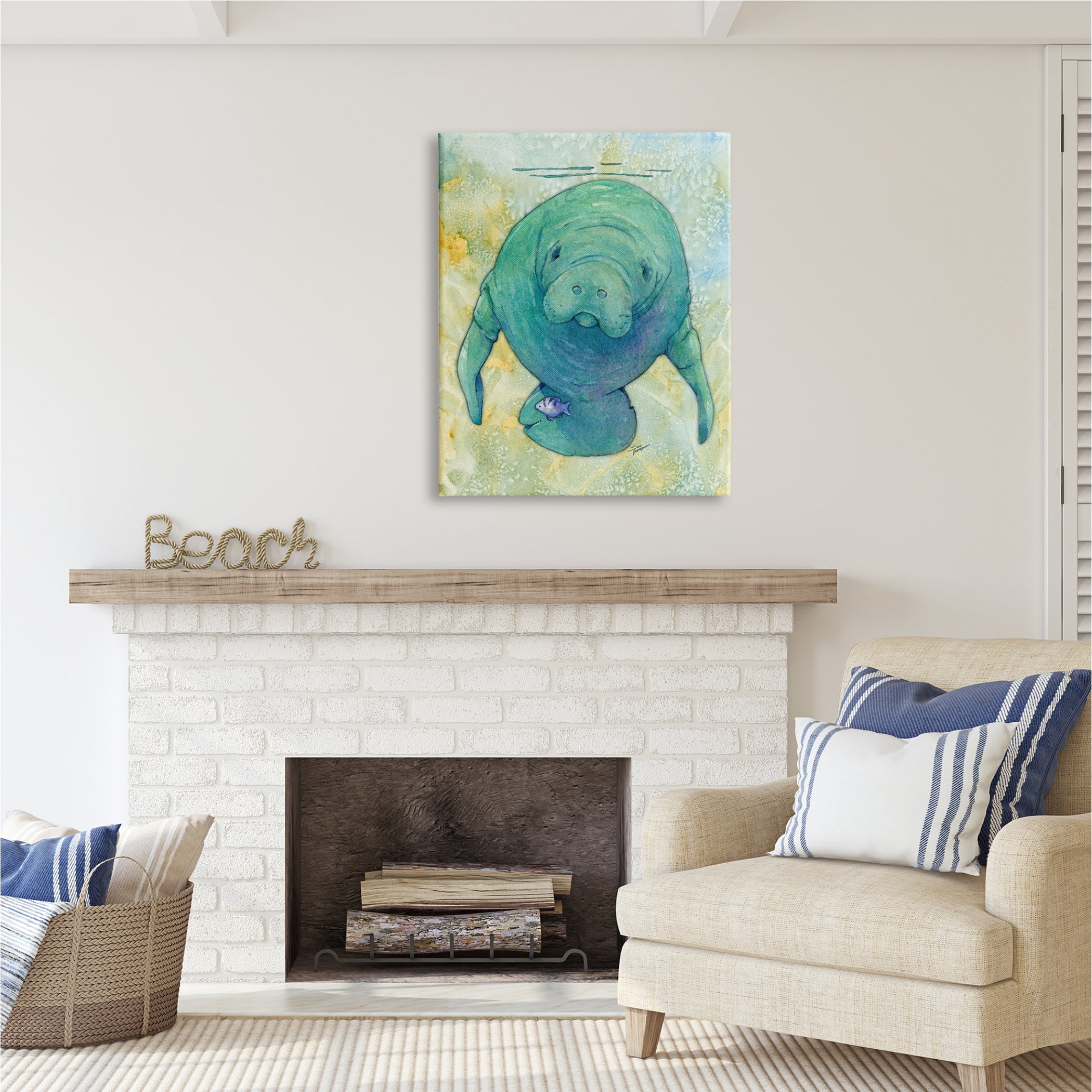 Stupell Industries Green Manatee Underwater Animals & Insects Painting Gallery Wrapped Canvas Print Wall Art, 30 x 40
