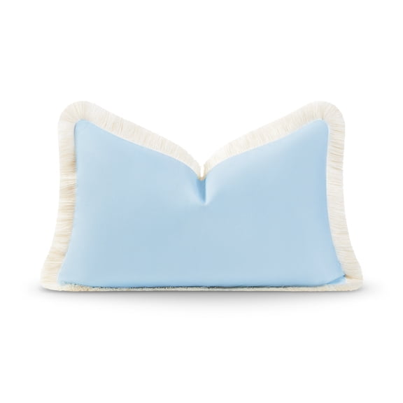 Hofdeco Premium Coastal Hampton Style Patio Indoor Outdoor Lumbar Pillow Cover Only, 12"x20" Water Resistant for Backyard, Couch, Solid Baby Blue Fringe