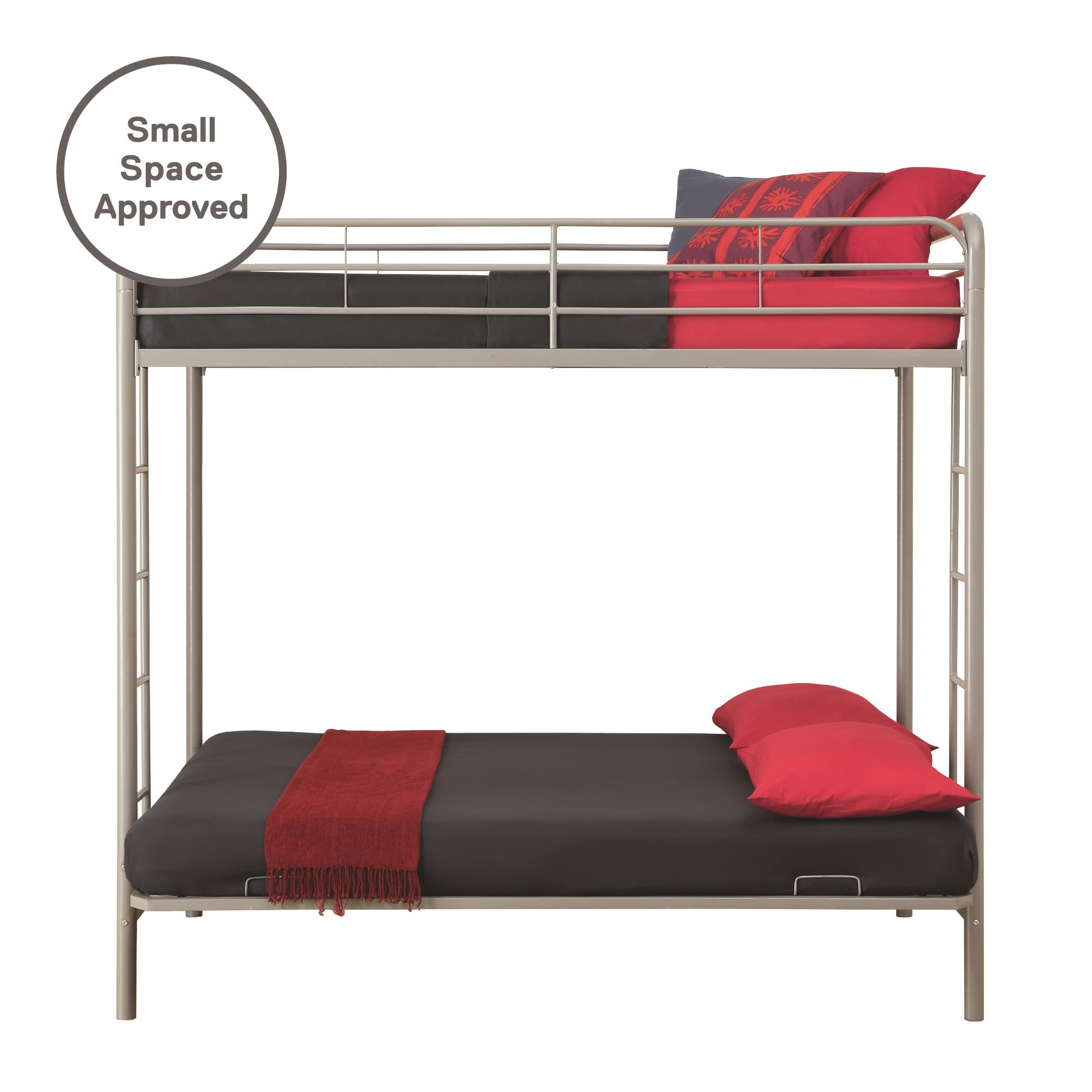 For some reason, futon bunk beds, and bunks in general, have been connected to children and college students and most manufacturers abide to that correlation. dhp twin over futon metal bunk bed multiple colors silver