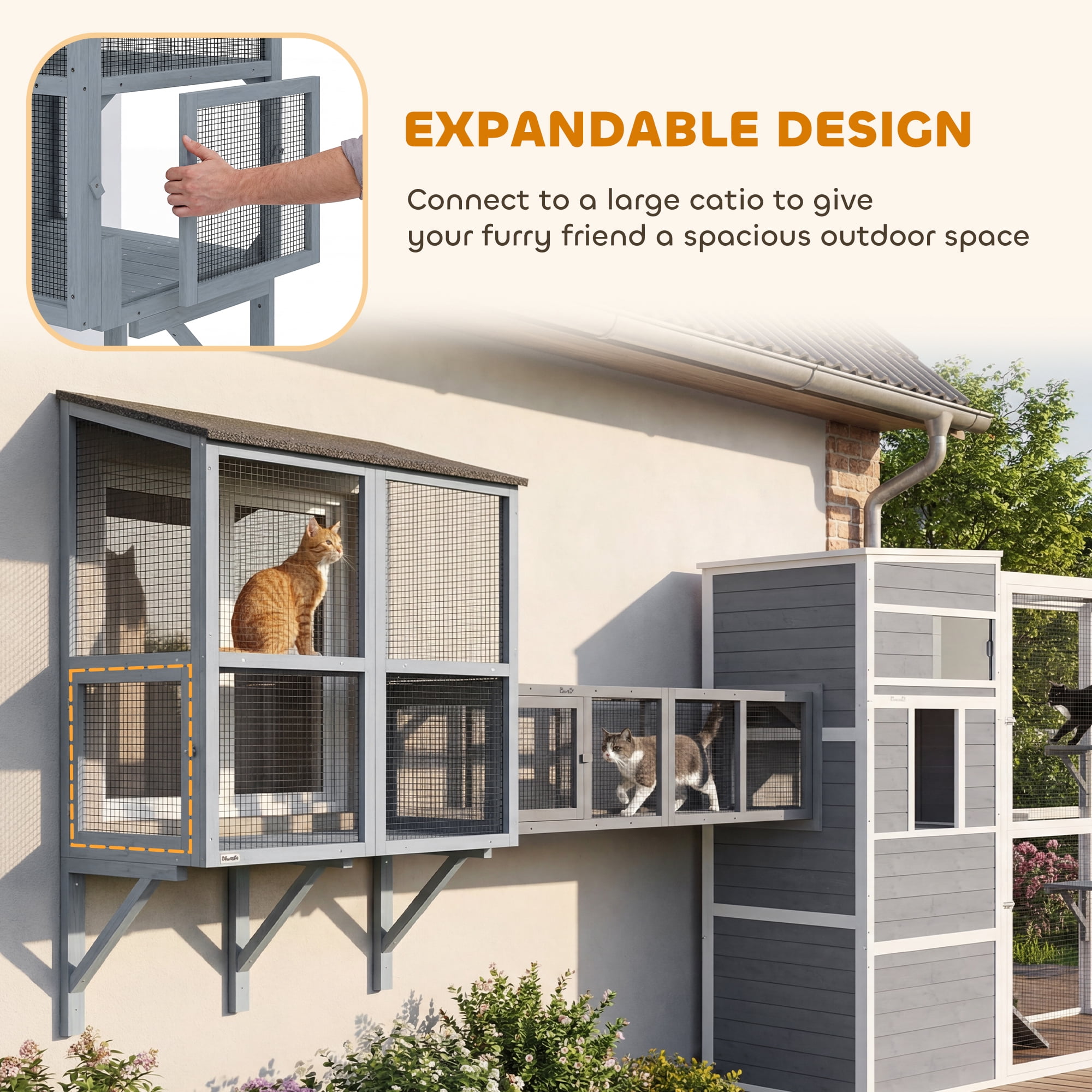 PawHut Catio Outdoor Cat Enclosure Window Box Outdoor Cat House with Waterproof Roof 39.4"L Gray