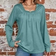 thumbnail image 2 of Xihbxyly Tops Tops for Women 2025 Women's Fashion Solid Color Square Neck Pleated Long Sleeve Loose T-Shirt Top Casual Loose Tunic Tops Blouses, 2 of 5