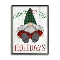 Stupell Industries Gnome for the Holidays Festive Garden Elf Plaid Country Painting Black framed Art Print Wall Art, 24 x 30, Design by Daphne Polselli