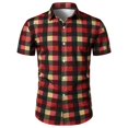 thumbnail image 2 of MRULIC mens shirts Men's Spring And Summer Printed Casual Lapel Large Size Beach Holiday Plaid Short Sleeve Shirt Men Shirts Red + L, 2 of 8