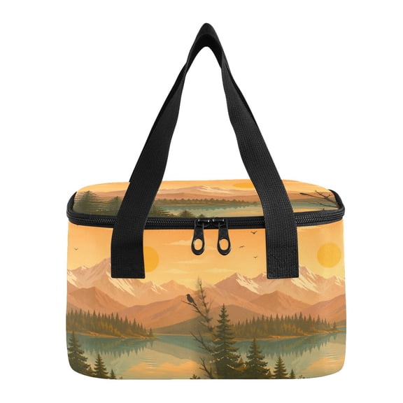 6L Insulated Lunch Bag Square Handheld Cooler Tote Warm Mountain Sunset Reusable Thermal Bag with Polyester & Aluminum Lining for Work Picnic Travel