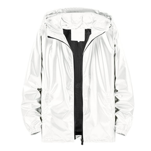 Kwasome Men'S Coats Fashionable Bright Face Pocket Cardigan Zipper Thin Coat Jacket White Comfortable Jacket L