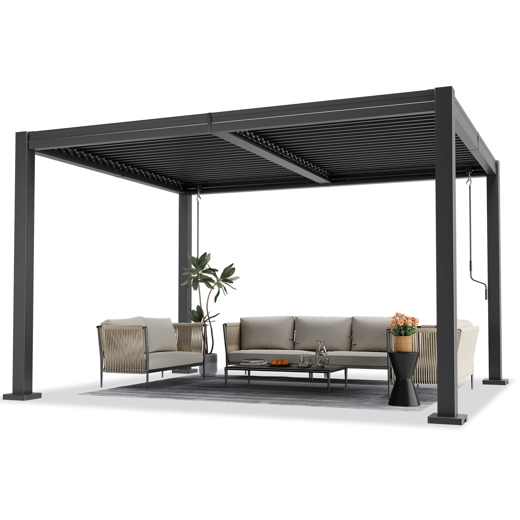 NETAJE 10'x12' Hardtop Louvered Pergola, Aluminum Outdoor Pavilion with Adjustable Louvered Roof and Drainage System for Patio Deck for Patio, Garden, Decks, Backyard