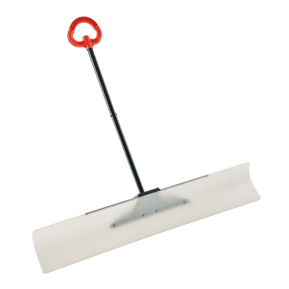 KFFKFF 48-inch Snow Pusher Shovel with Ergonomic Handle, Durable HDPE Blade, Metal Edge Strip, and Segmented Design for Clearing Snow in Driveways and Gardens