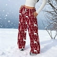 thumbnail image 2 of Enjoytime Comfy Pants Women Christmas Printed Elastic Waist Straight Leg Pants Fashion Flannel Loose Casual Trousers with Pockets Multicolor L, 2 of 7
