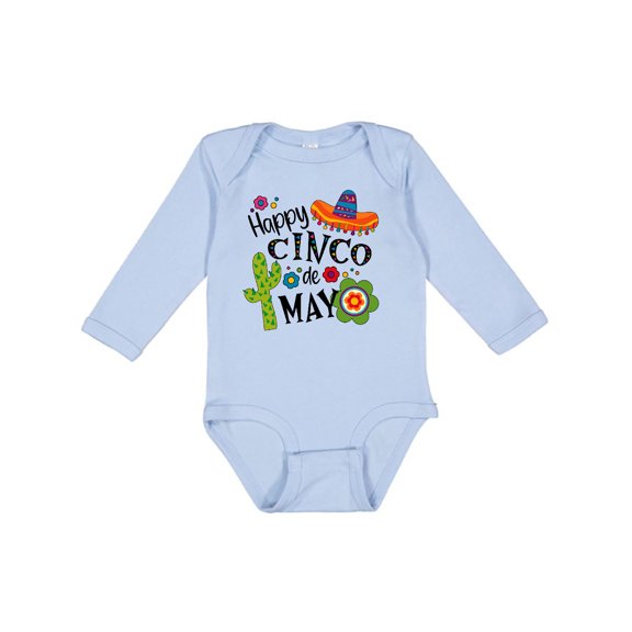 Inktastic Happy Cinco de Mayo- Sombrero, Cactus, Flowers Boys or Girls Long Sleeve Baby Bodysuit