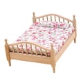 thumbnail image 3 of Cama en Miniatura para 1:12, Modelo de Decoración de Muebles en Miniatura, Cama Individual para Dormitorio, Decoración de Habitación D Color Madera y Rosa SM SunniMix Cama de miniaturas de casa de muñecas, 3 of 8