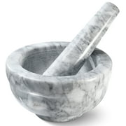 Mortar and Pestle Set - Small Grinding Bowl Container for Guacamole, Spices, Salsa, Pesto, Herbs - Best Mortar and Pestle Spice and Pills Crusher Set, Holds Up to 2.5oz - 3.75x2, Marble Gray
