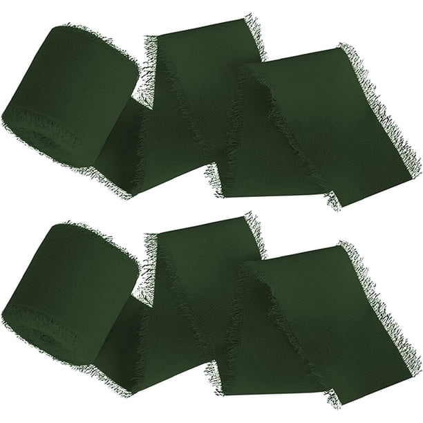 Nvzi regalos, flores, cintas para envolver regalos, cintas de gasa con bordes sin rematar rasgadas a mano, adornos de moños de cinta, tiras de tela de seda (verde oscuro)