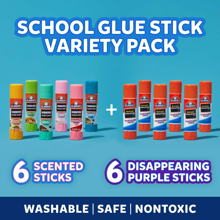 Elmer's Scented Glue Sticks Variety Pack, Includes Disappearing Purple, 12 Count, Size: 12 ct