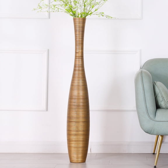 Leewadee Decorative Tall Floor Vase for Living Room Decor, 41 inches, Gold, Resin