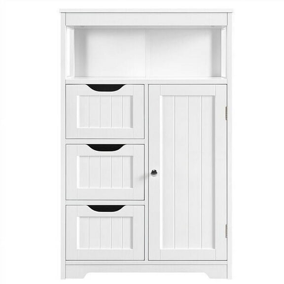 LKUPM Bathroom Floor Cabinet Free Standing Storage Organizer with Drawers and Shelves, White Wooden Cabinet with Adjustable Shelves
