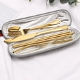 thumbnail image 2 of Deago 8 Pieces Stainless Steel Flatware Set Portable Utensils Travel Camping Cutlery Set Include Knive Fork Spoon Chopsticks Straws Brush Portable Case (Gold), 2 of 8