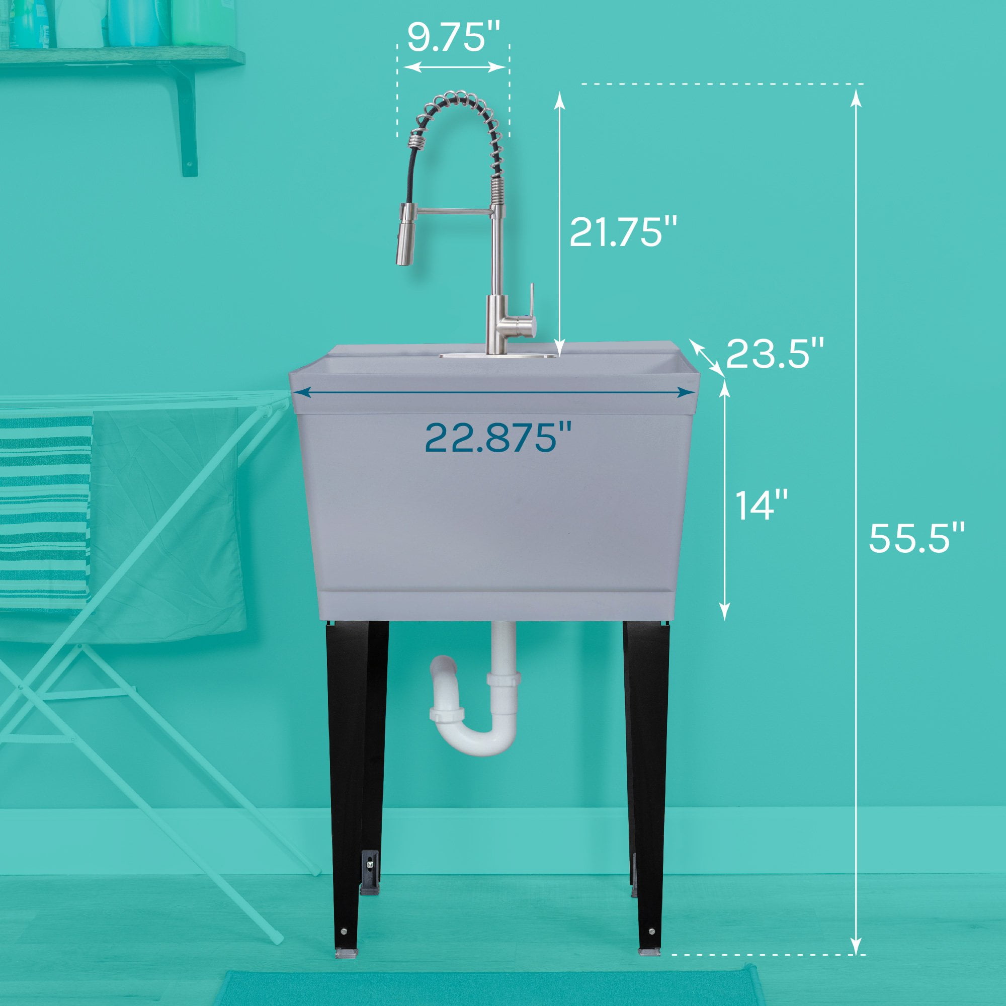 Tehila Grey 19 Gallon Utility Sink with High-Arc Stainless Steel Coil Pull-Down Faucet