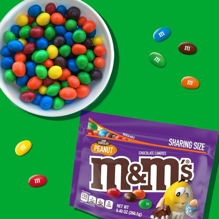 M&M'S Peanut Dark Chocolate Candy, 9.4 oz Resealable Bag, Sharing