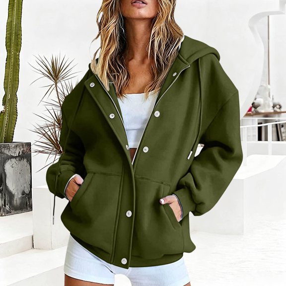 Womens Hoodies Army Green Women's Extended Length Zip Hoodie Lightweight Transitional Jacket Sweatshirt for Women L