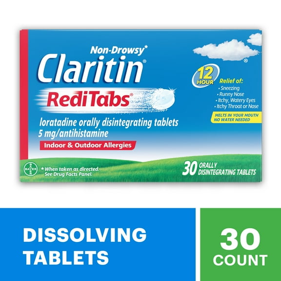 Claritin RediTabs 12 Hour Non-Drowsy Allergy Medicine, Loratadine Antihistamine Tablets, 30 Ct