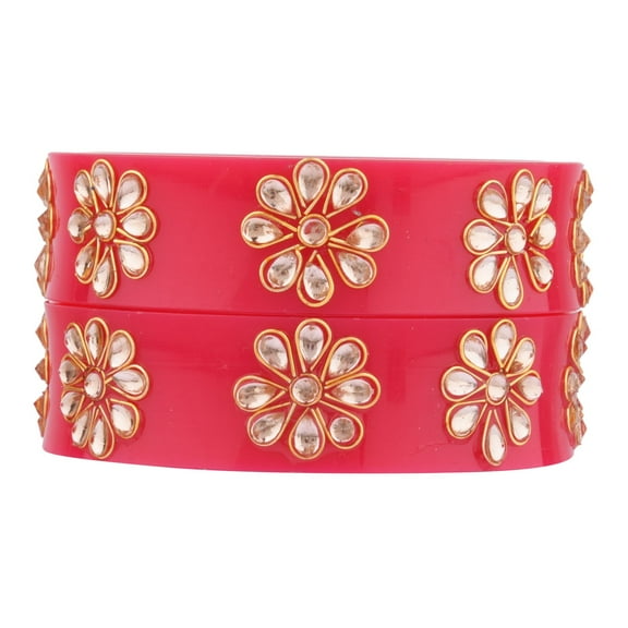 Efulgenz Indian Bridal Bangle Set Bollywood Style Crystal Traditional Acrylic Handmade Tear Drop Floral Kundan Bracelet Jewelry Set Fashion Jewelry for Women (2 Pcs) Size 2.4