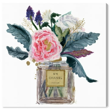 Wynwood Studio 'Eau of French Peony' Fashion and Glam Wall Art Canvas Print - Gold, Green, 12" x 12"