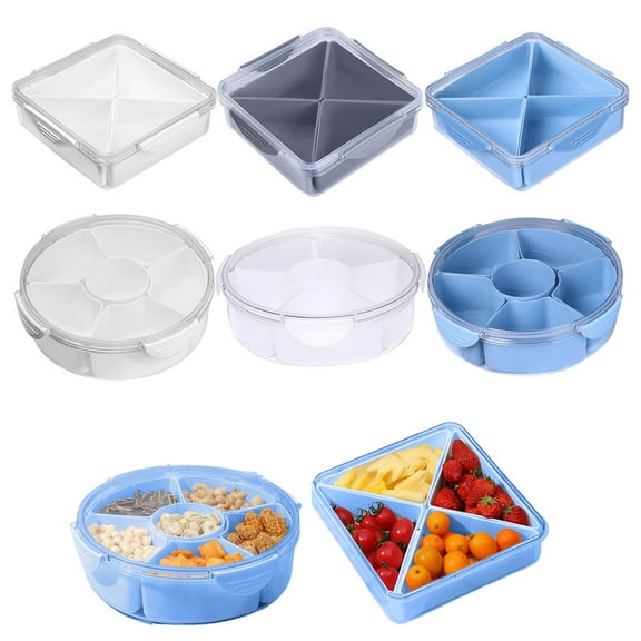 Kitecy Food Containers Clear Divided Veggie Tray Container with Lid 6 4 Compartment Serving Platter for Fridge Snacks Fruits Party Reusable , Serving Trays Kitchen Organization