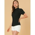 thumbnail image 4 of DARING DIVA Women's Puff Sleeve Point Collar Essential Office Shirt XS Black, 4 of 6