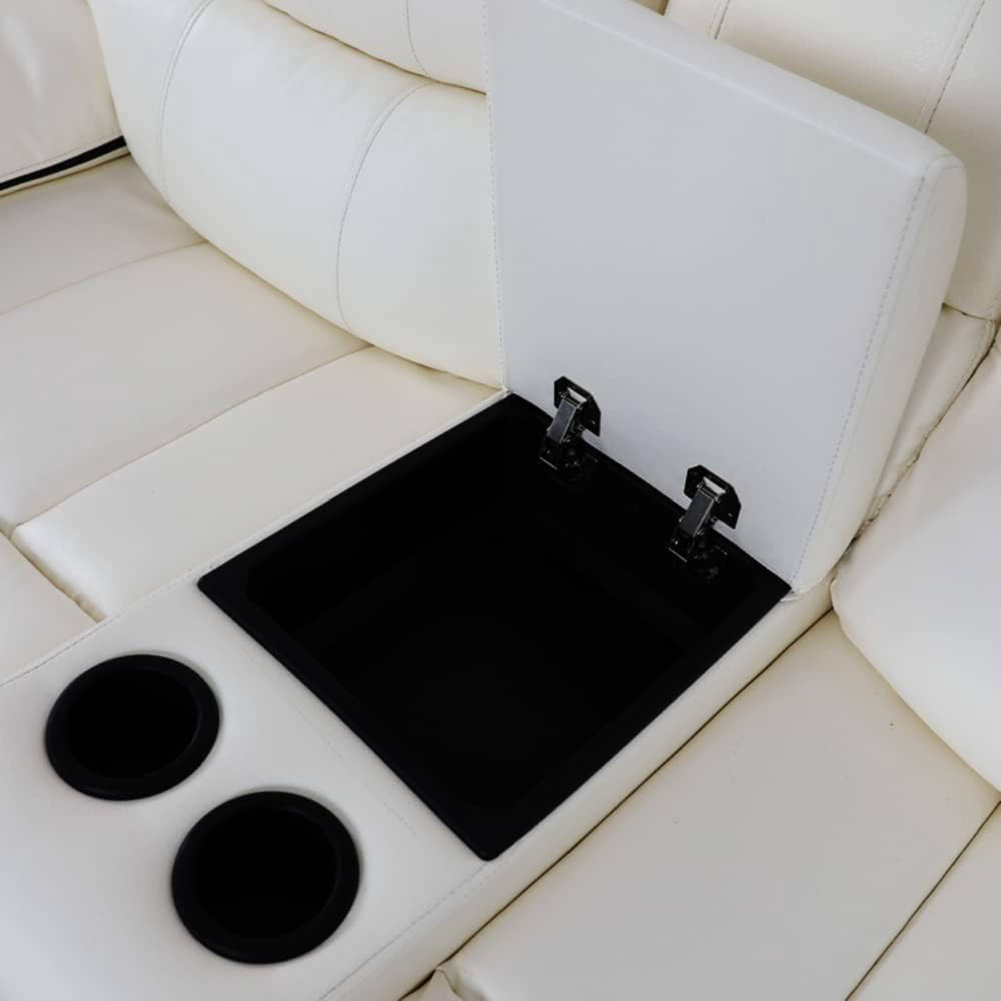 Manual Leather Recliner Chair Reclining Sofa Chair with Storage Console & Cup Holder for Living Room, White