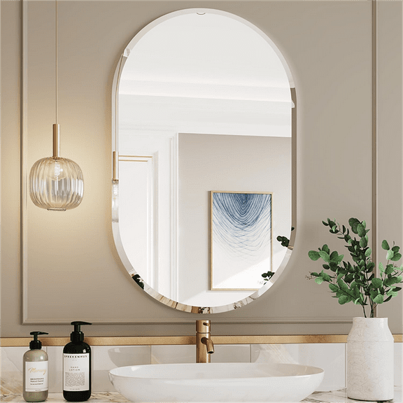 LUVODI 19.68x39.37 inch Frameless Pill Shaped Mirror Bathroom Mirror Bedroom Wall Mounted Makeup Mirror