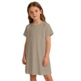 thumbnail image 2 of CCRFTGI Linen Short Sleeve Summer Dress for Child Girls Size 7 Casual A Line Swing Skater Dress Loose Fit Party Girls Clothes Fashion Dresses Khaki 3-4 Years, 2 of 9