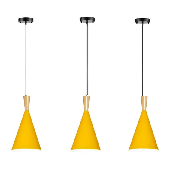 JLOWCO Set of 3 Single Pendant Lights Kitchen Island,farmhouse 3 Light Pendant Over Sink Lighting Fixtures Kitchen,Industrial Led Yellow Pendant Light (LED Bulb Include)