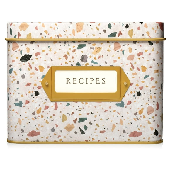 Jot & Mark Recipe Card Complete Gift Box Decorative Recipe Tin Box, Recipe Cards, Index Dividers (14 dividers, 50 4x6 inch Cards, 1 Box)